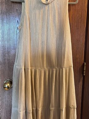 Maison Tara Gold Pleated Midi Dress